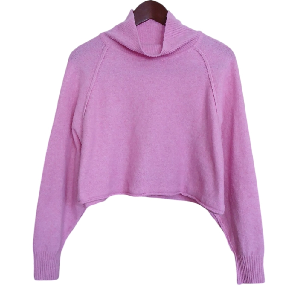 Urban Outfitters Cropped Oversized Turtleneck Sweater Pink Large